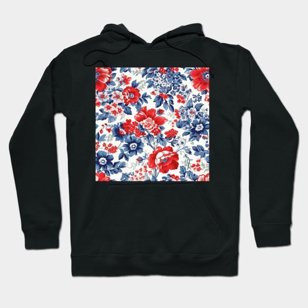 Red White and Blue Patriotic Shabby Floral Hoodie by VintageFlorals